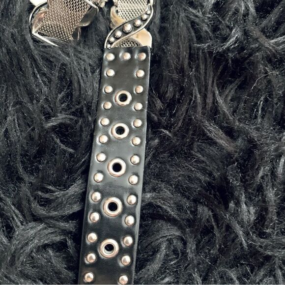 Black Leather & Silver Tone Chainlink Belt Size Large - Picture 8 of 12